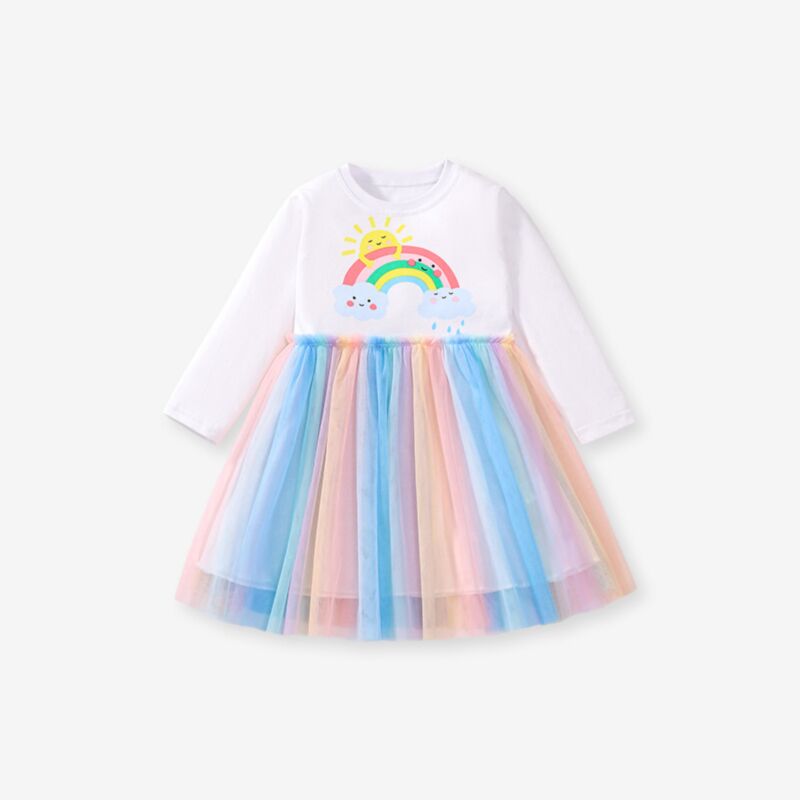 Wholesale 18M-7Y Toddler Girls Rainbow Long Sleeve Mesh