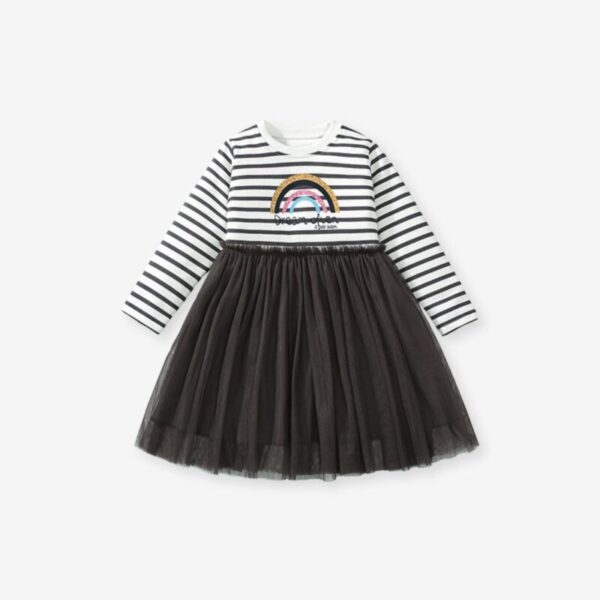 Wholesale 18M-7Y Toddler Girls Rainbow Striped Long Sle