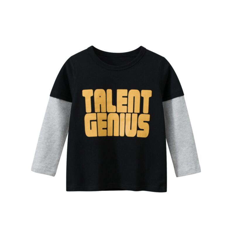 Wholesale 18M-9Y Colorblock Tops Letter Print Long Slee