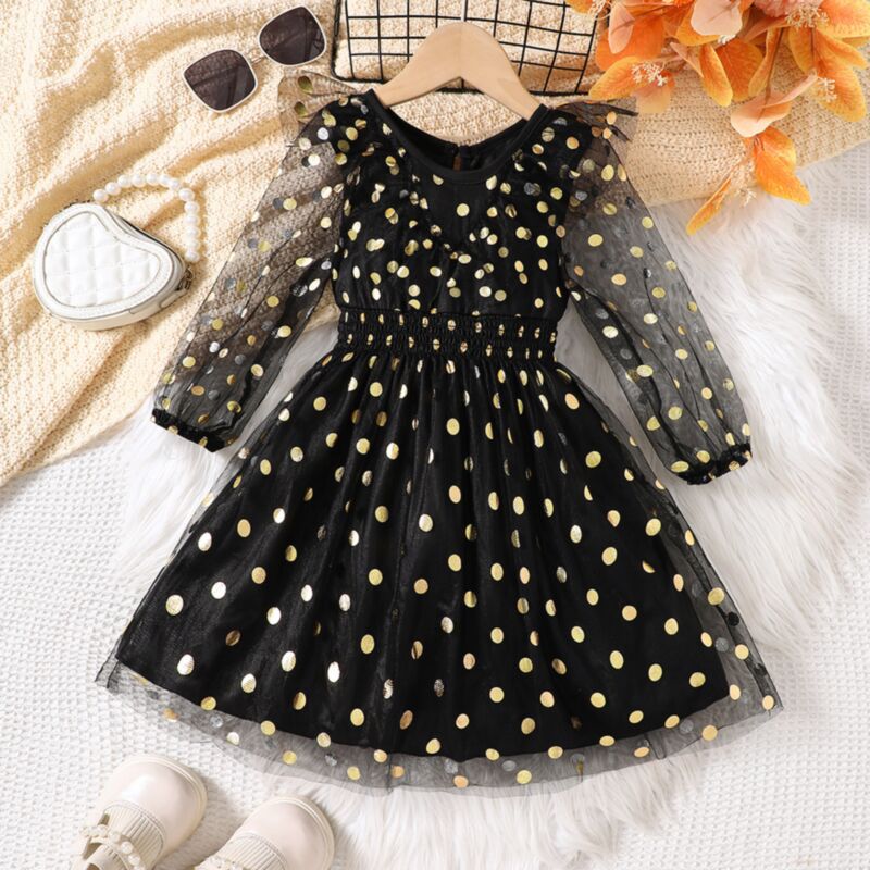 Wholesale 2-6Y Toddler Girls Gilded Polka Dot Mesh Dres