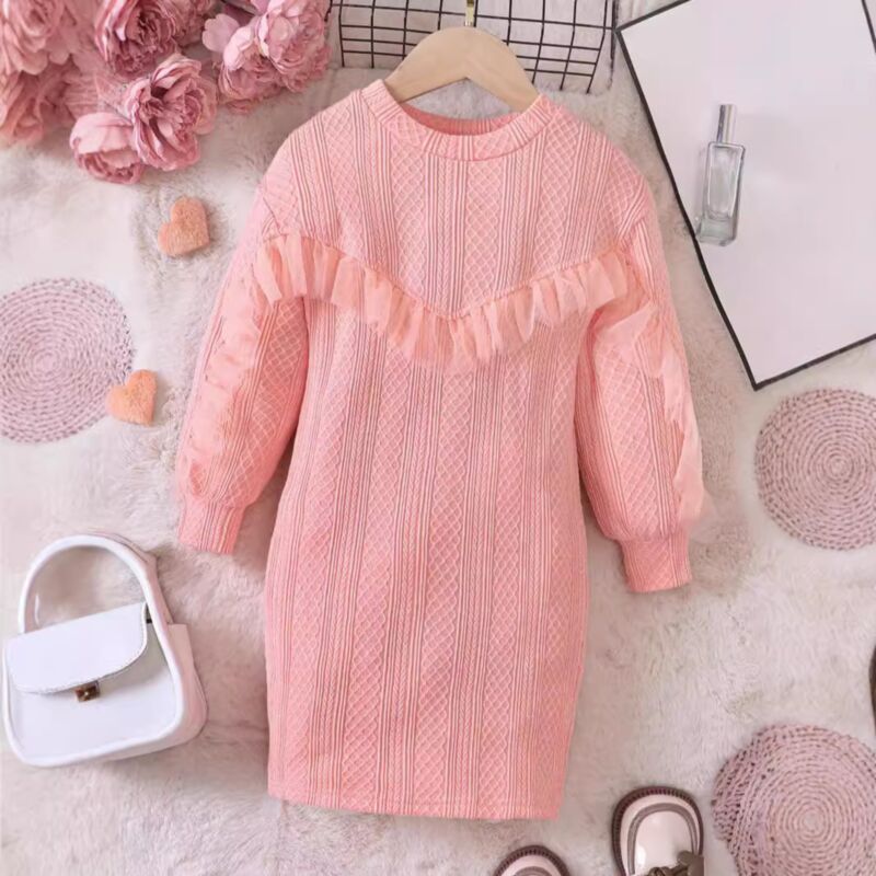 Wholesale 2-6Y Toddler Girls Pink Ruffled Long Sleeve D