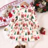 Wholesale 2-7Y Toddler Girls Christmas Flutter Sleeve D