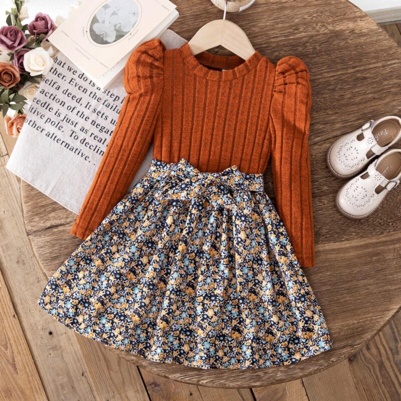 Wholesale 2-7Y Toddler Girls Long Sleeve Dress Knit Dre