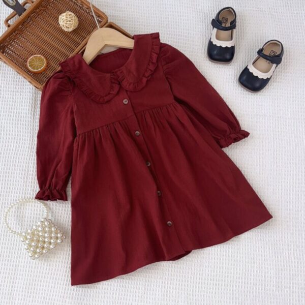 Wholesale 2-7Y Toddler Girls Solid Color Lapel Long Sle