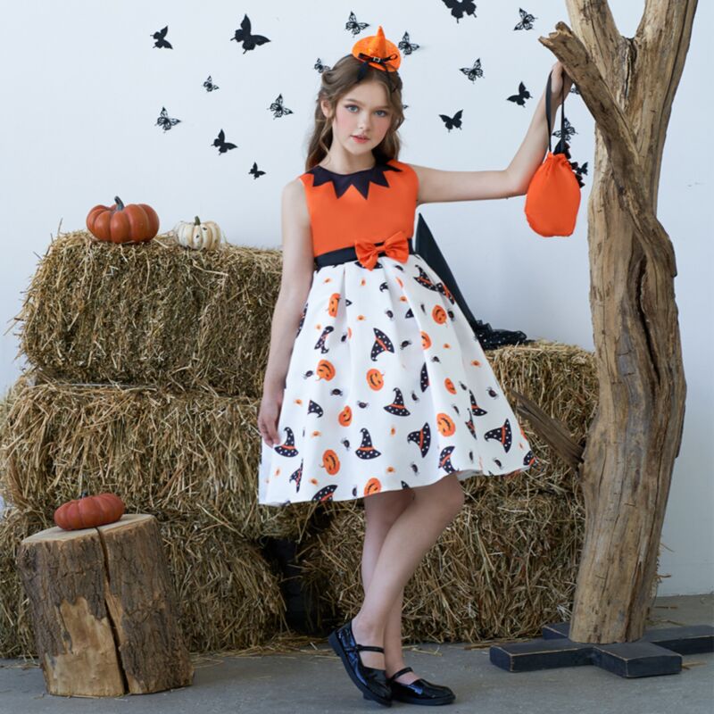Wholesale 2-8Y Halloween Girls Sleeveless Ghost Pumpkin