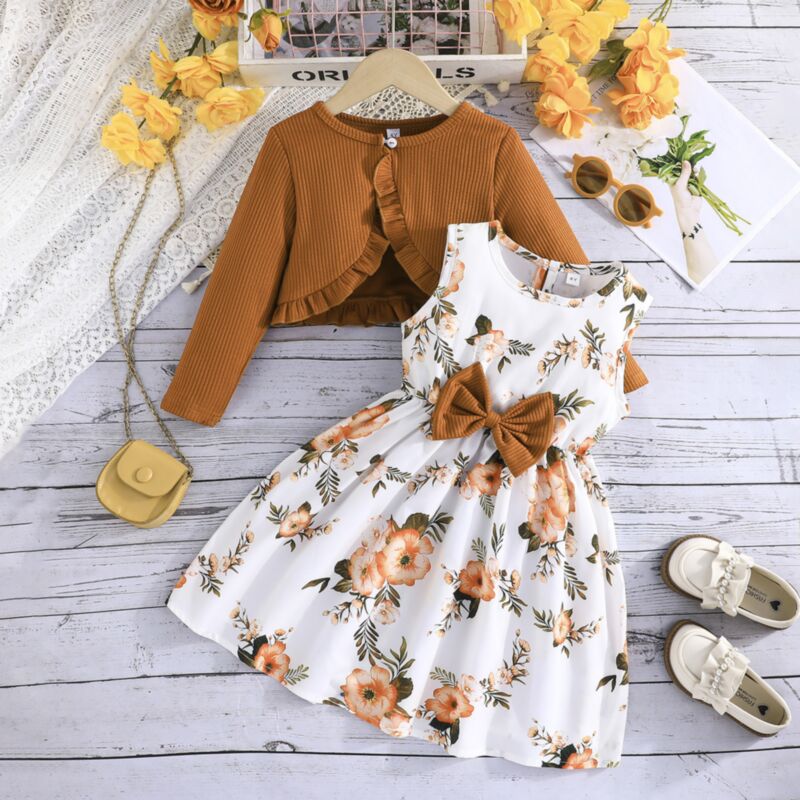 Wholesale 2-8Y Kids Girls Cardigan Tops Floral Tank Dre