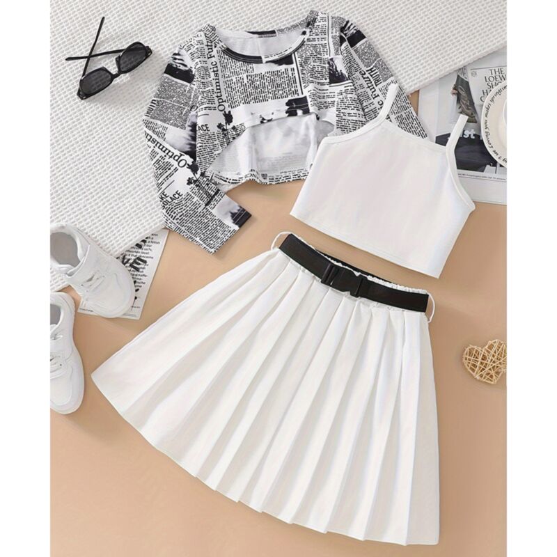 Wholesale 3-10Y Kids 3 Piece Outfits Girls Newspaper Pa