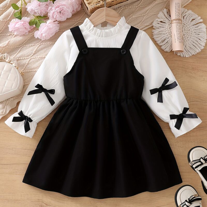 Wholesale 3-10Y Kids Girls Bow Ruffled Collar Long Slee