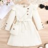 Wholesale 3-10Y Kids Girls Button Long Sleeve Waist Str