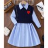 Wholesale 3-10Y Kids Girls College Fake Two Piece Knit