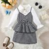 Wholesale 3-10Y Kids Girls Houndstooth Halter Ruffle Sk