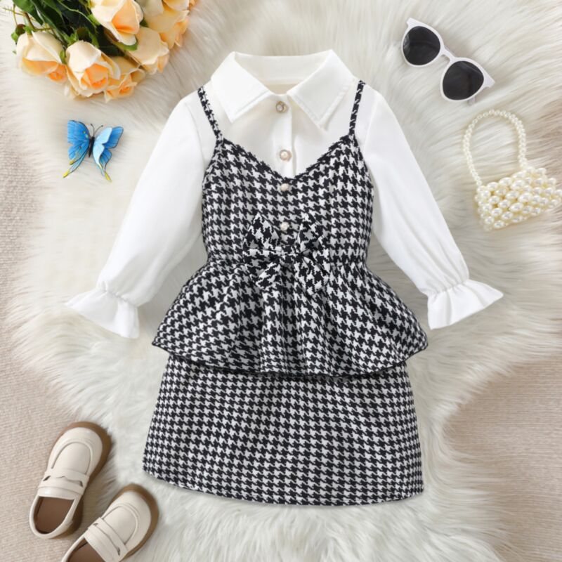 Wholesale 3-10Y Kids Girls Houndstooth Halter Ruffle Sk