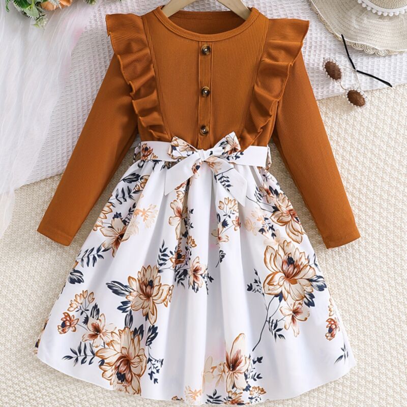 Wholesale 3-10Y Kids Girls Ruffle Long Sleeve Floral Pr