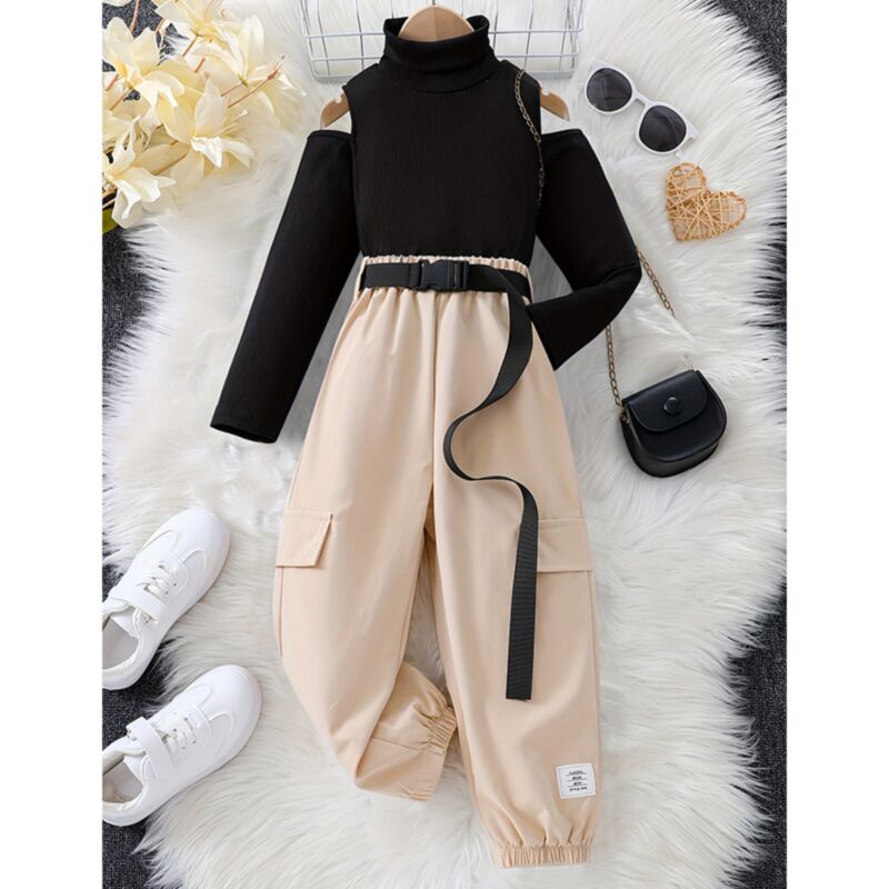 Wholesale 3-10Y Kids Girls Sets Cut Out Sleeve Tops Wit