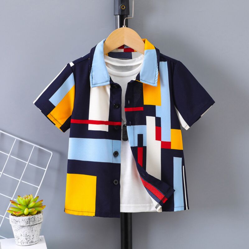 Wholesale 3-7Y Toddler Boys Button Short Sleeve Striped