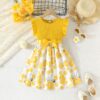 Wholesale 3-7Y Toddler Girls Floral Print Ribbed Dresse