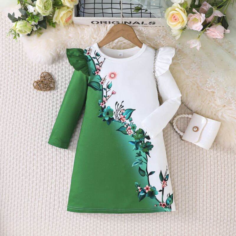 Wholesale 3-7Y Toddler Girls Floral Printed Patchwork F