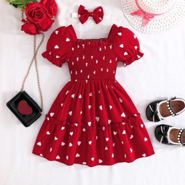 Wholesale 3-7Y Toddler Girls Heart Print Puff Sleeve Bo