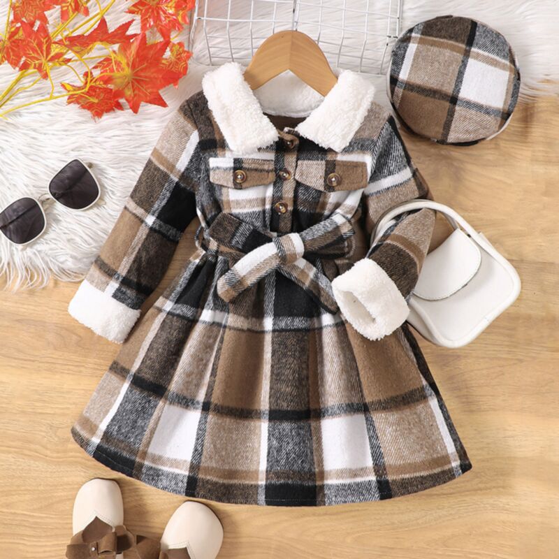 Wholesale 3-7Y Toddler Girls Plaid Plush Dresses With H
