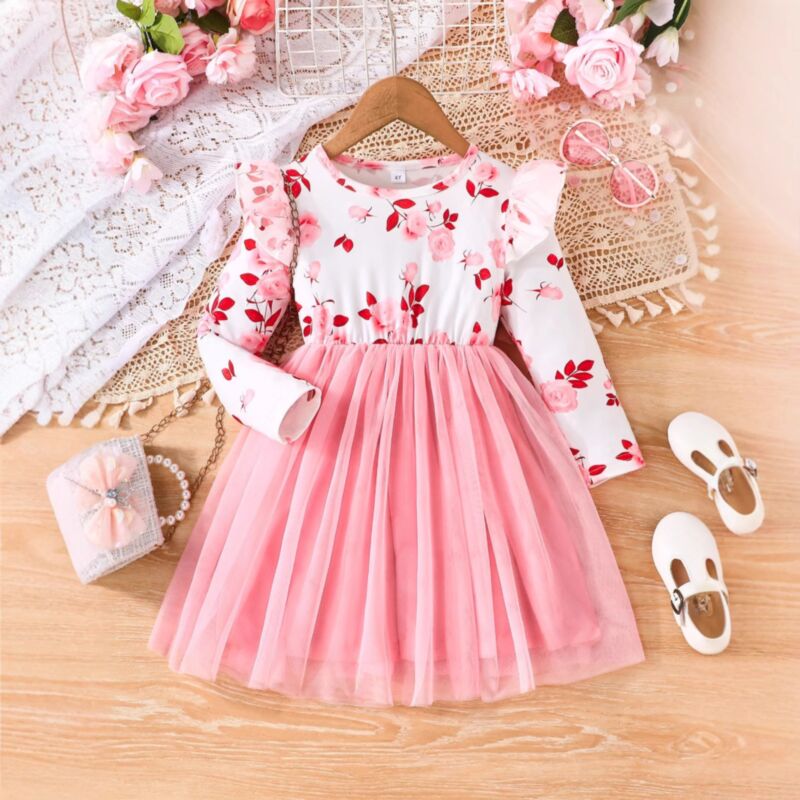 Wholesale 3-7Y Toddler Girls Rose Printed Long Sleeve R