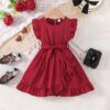 Wholesale 3-7Y Toddler Girls Solid Color Flying Sleeve
