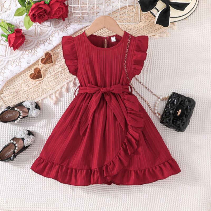 Wholesale 3-7Y Toddler Girls Solid Color Flying Sleeve