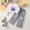 Wholesale 3-8Y Kids Girls Sets Cartoon Letter Print Top