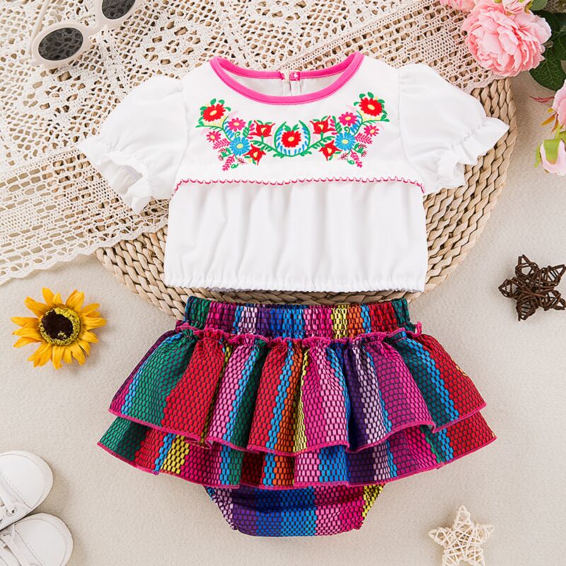 Wholesale 3M-3Y Baby Girls Embroidery Floral Puff Sleev