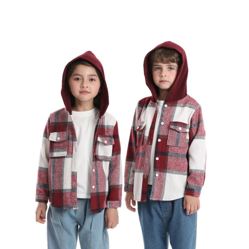 Wholesale 3M-8Y Kids Girls And Boys Plaid Hoooded Jacke
