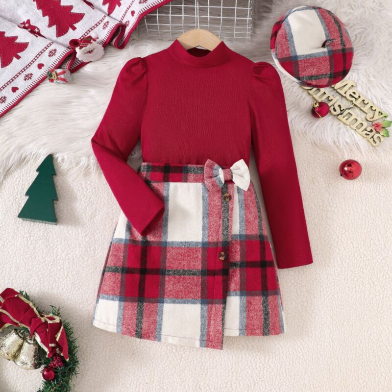Wholesale 4-9Y Kids Girls Knit Top Plaid Skirt Sets Who