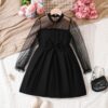 Wholesale 4-9Y Kids Girls See-Through Mesh Bow Dress Wh