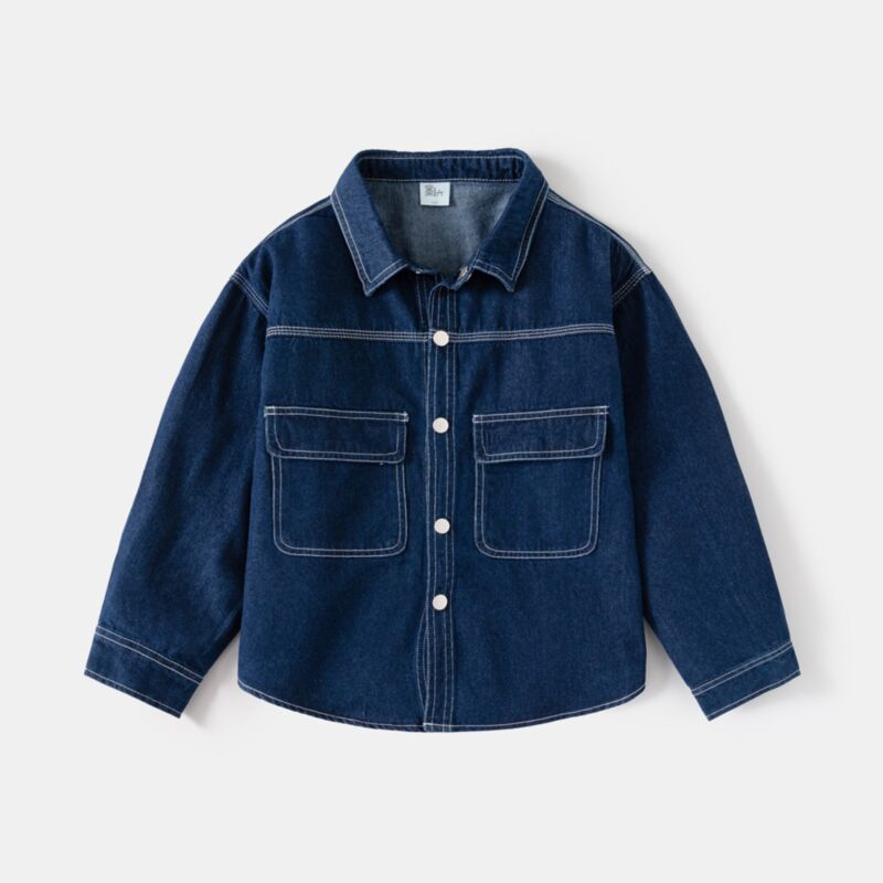 Wholesale 5-10Y Kids Girls Pockets Denim Shirt Jackets
