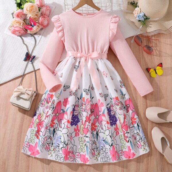 Wholesale 7-12Y Big Girls Long-Sleeved Ribbed Butterfly