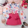 Wholesale 7-12Y Kids Girls Floral Shirts And Bow Shorts
