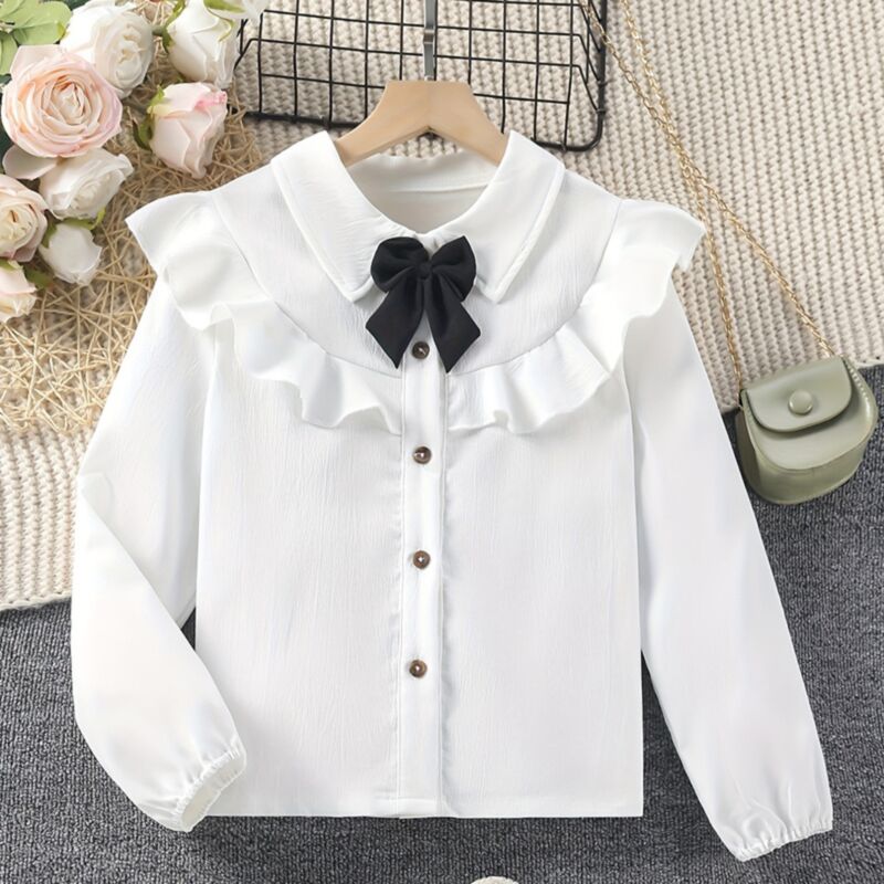 Wholesale 7-12Y Kids Girls White Bow Shirts Wholesale C