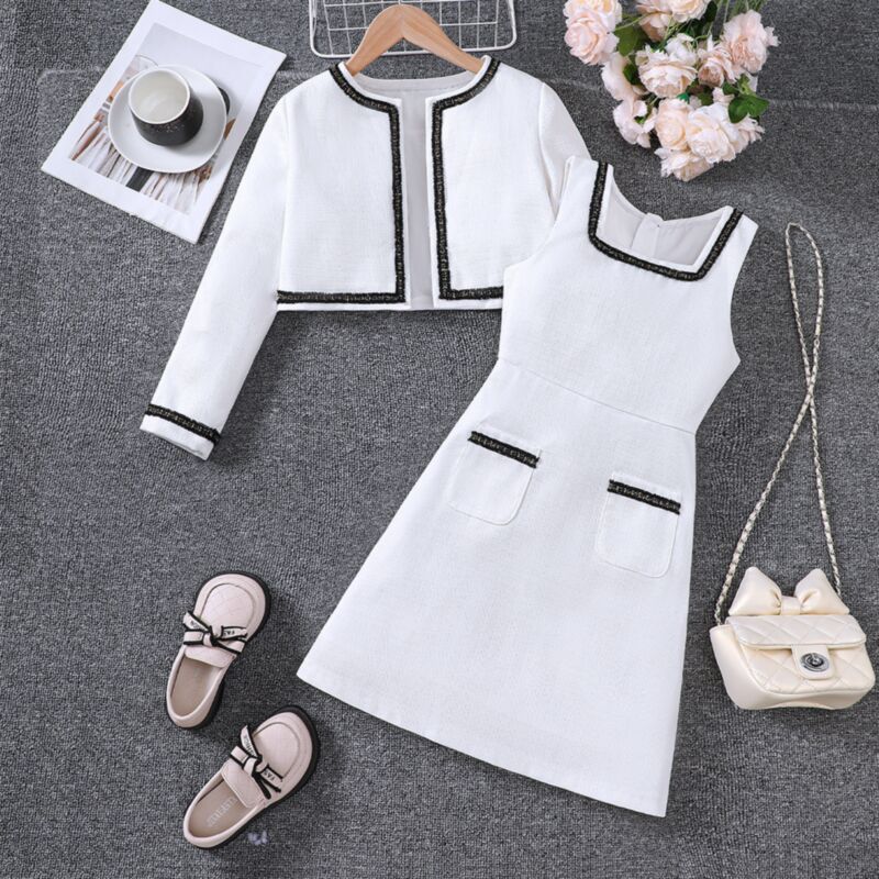 Wholesale 7-14Y Big Girls White Sets Cropped Jackets An