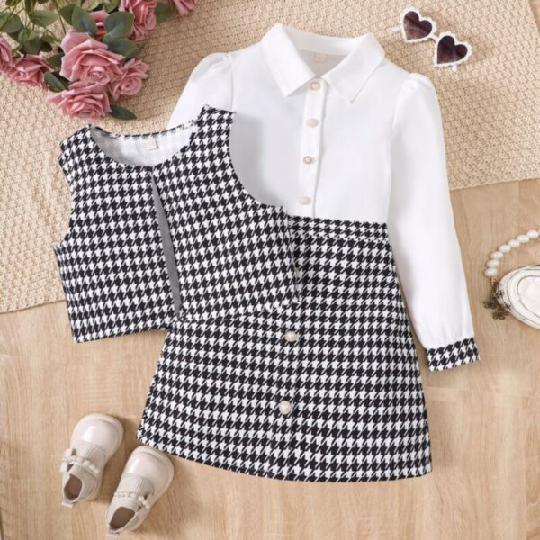 Wholesale 7-14Y Kids Girls Houndstooth Vest Tops And Sk