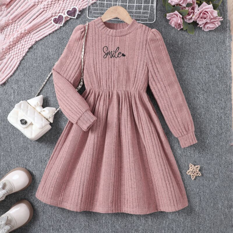 Wholesale 7-14Y Kids Girls Pink Long Sleeve Letter Knit