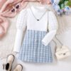 Wholesale 7-14Y Kids Girls Puff Sleeve Knit Tops And Pl