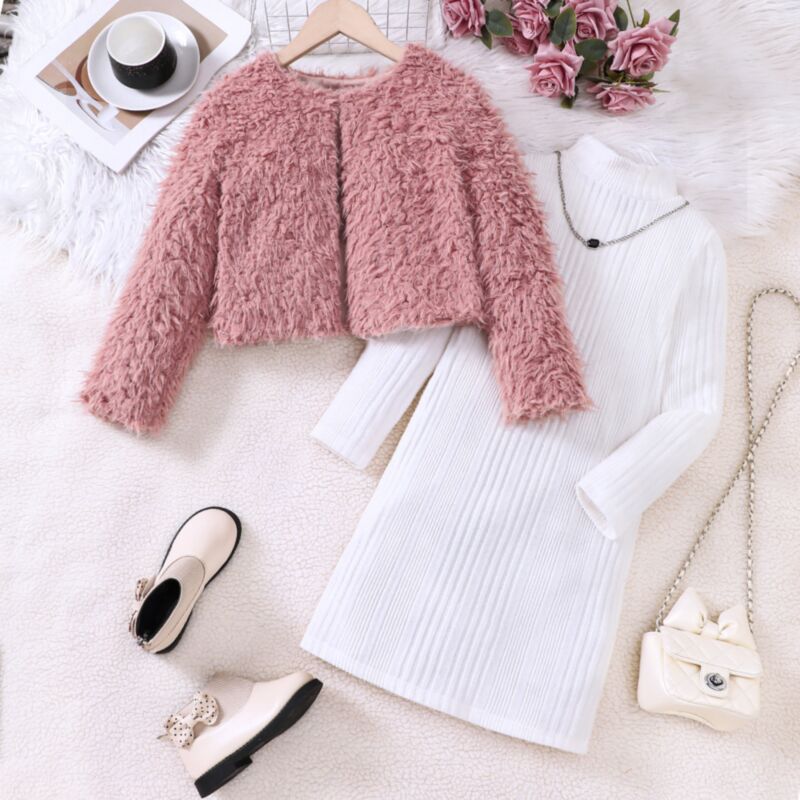 Wholesale 7-14Y Kids Girls Sets Plush Jacket Knitted Dr