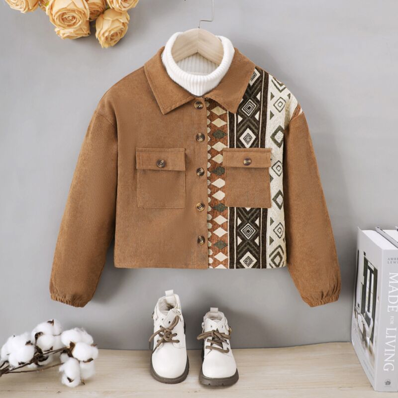 Wholesale 7-14Y Kids Girls Single-Breasted Vintage Coat