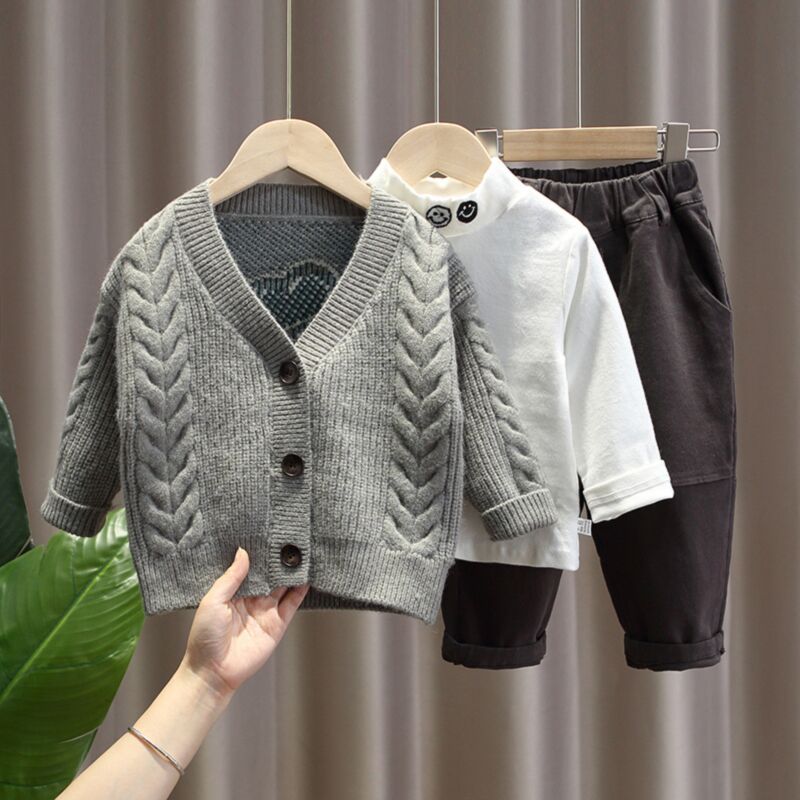 Wholesale 9M-4Y Bear Print Long Sleeve Knitwear Cardiga