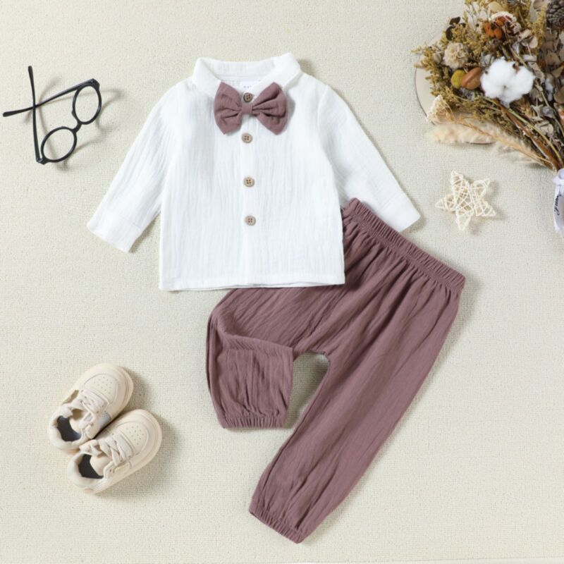 Wholesale 9M-4Y Unisex Solid Color Bowtie Shirts And Pa