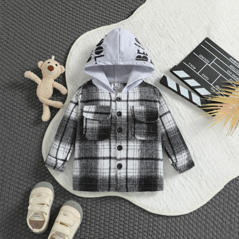 Wholesale 9M-5Y Toddler Boys Plaid Coat Print Hooded Co