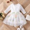 Wholesale 9M-5Y Toddler Girls Mesh Round Neck Embroider