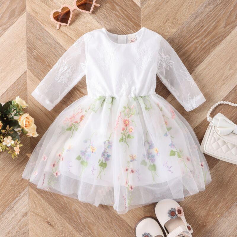 Wholesale 9M-5Y Toddler Girls Mesh Round Neck Embroider