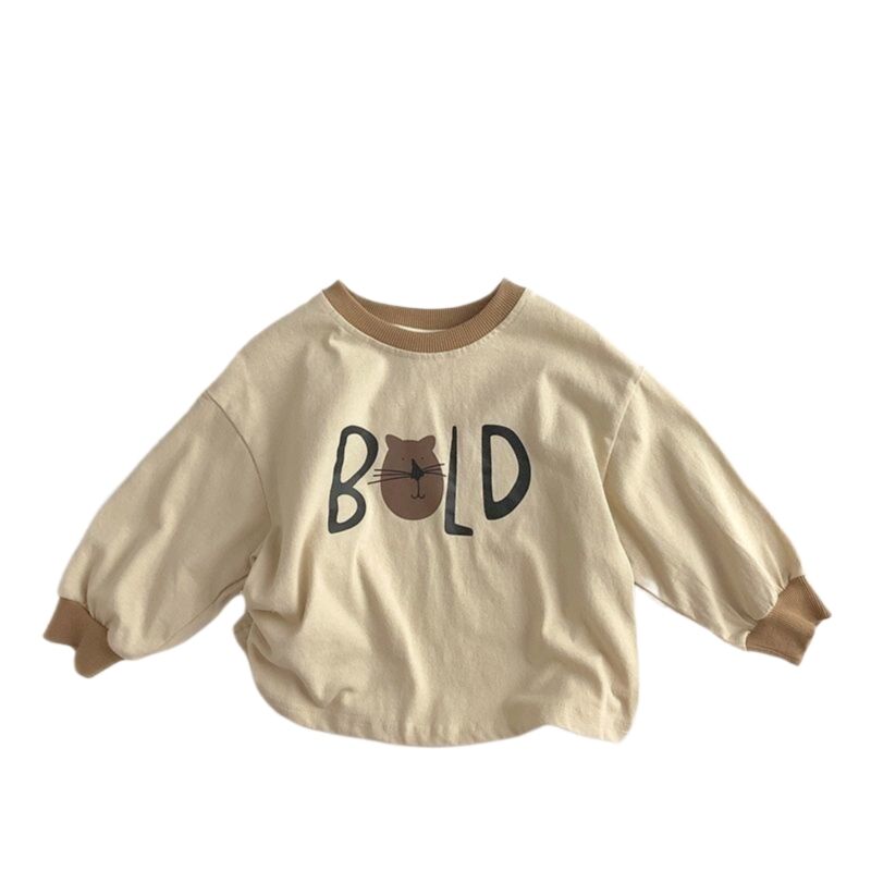 Wholesale 9M-5Y Unisex Cartoon Cat Print Contrast Color