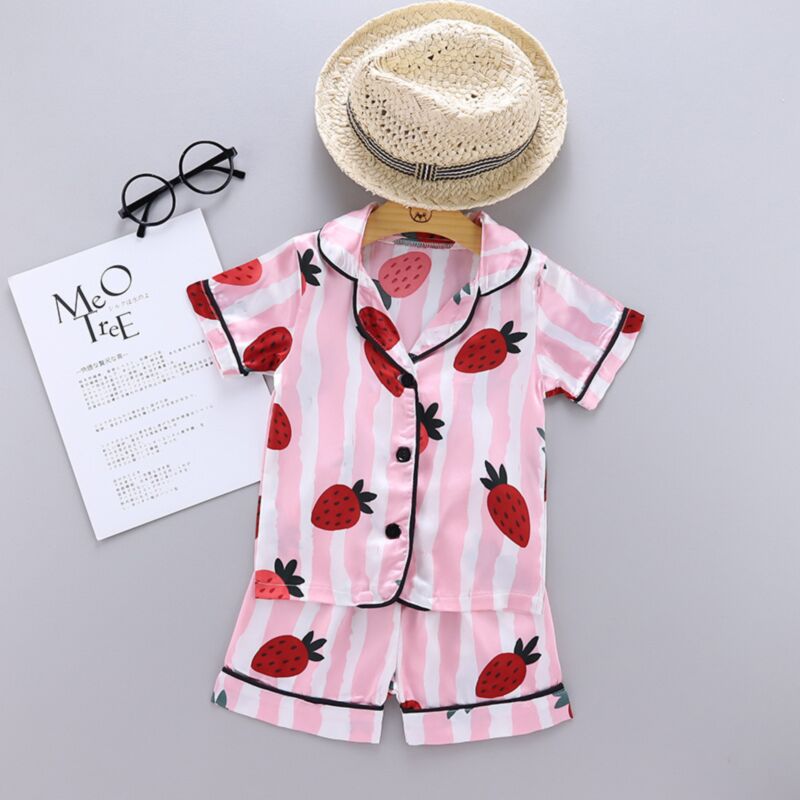 Wholesale 9M-5Y Unisex Cartoon Strawberry Ice Silk Paja