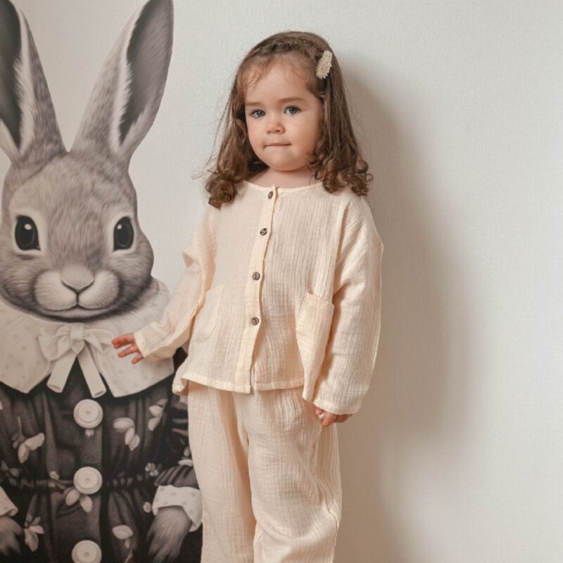 Wholesale 9M-5Y Unisex Gauze Loungewear Sets Shirts And