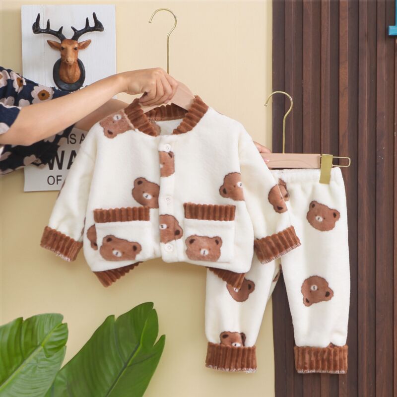 Wholesale 9M-6Y Toddler Boys Cartoon Bear Flannel Pajam
